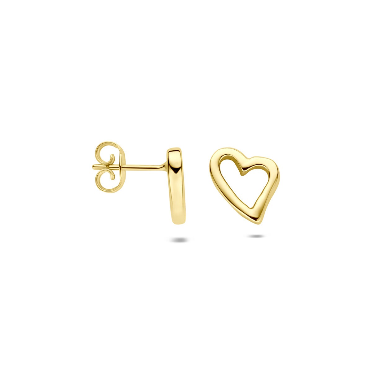 Orecchini a bottone in oro giallo 14k a forma di cuore 10 mm