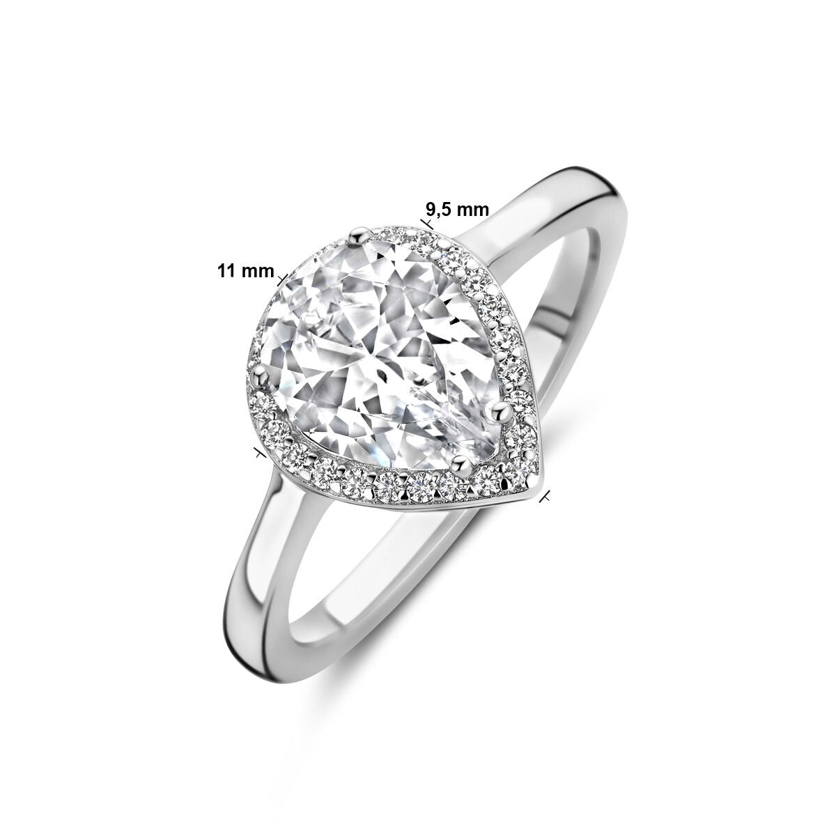 Anello in Argento Rodiato con Zircone Taglio a Pera – 11mm di Larghezza