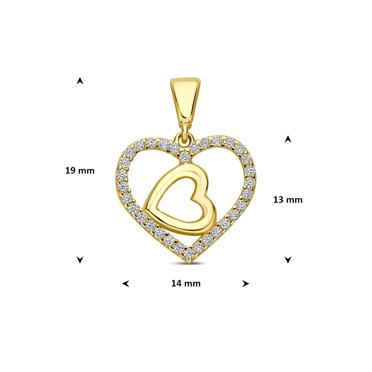 Collana in Oro Giallo 9k con Ciondolo Doppio Cuore Zirconi