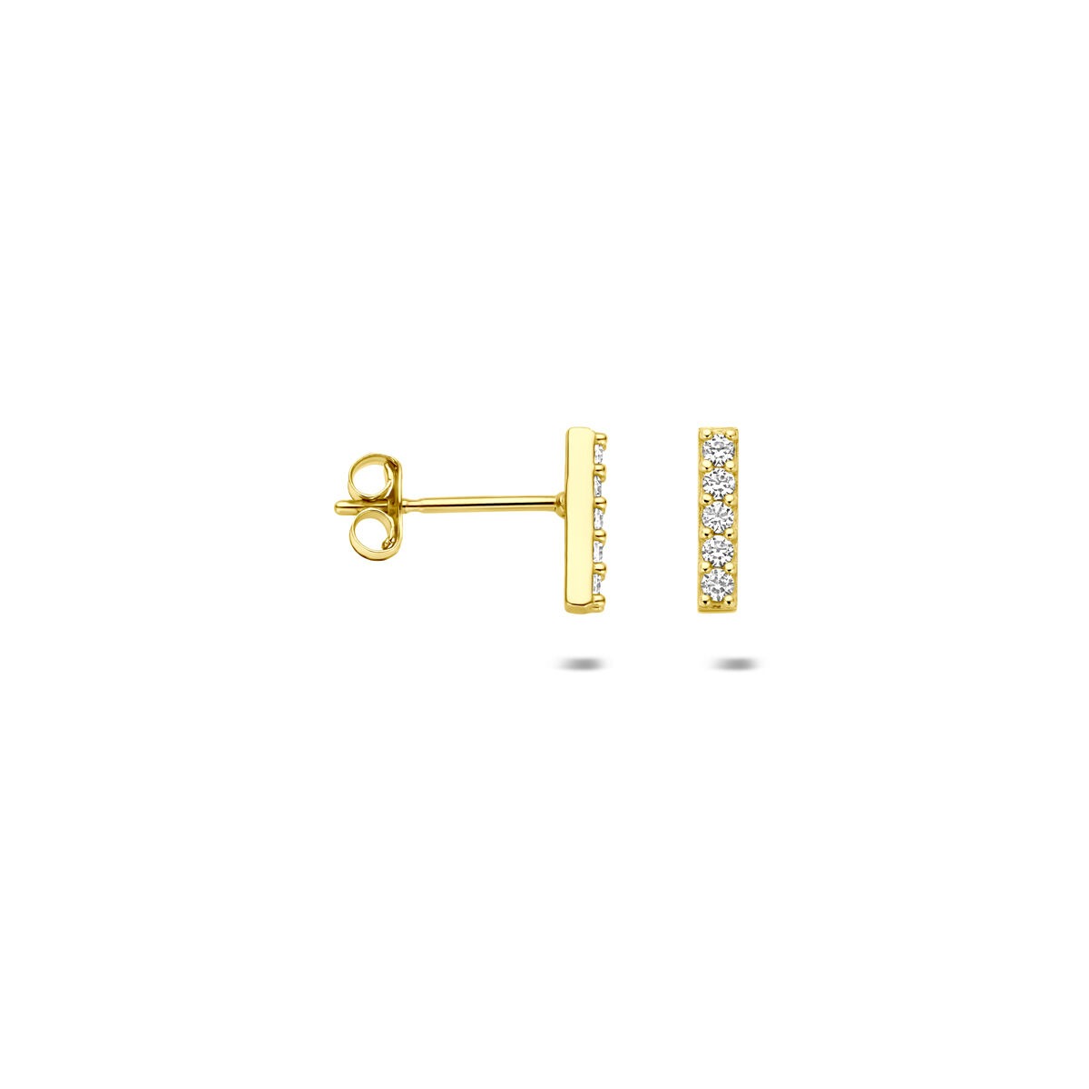 Orecchini a bottone in oro giallo con barretta e zircone – 14k