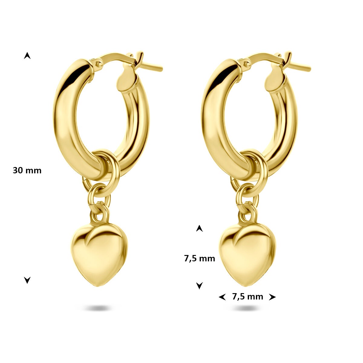Orecchini a Cerchio in Argento 925 Dorato con Cuoricino da Donna