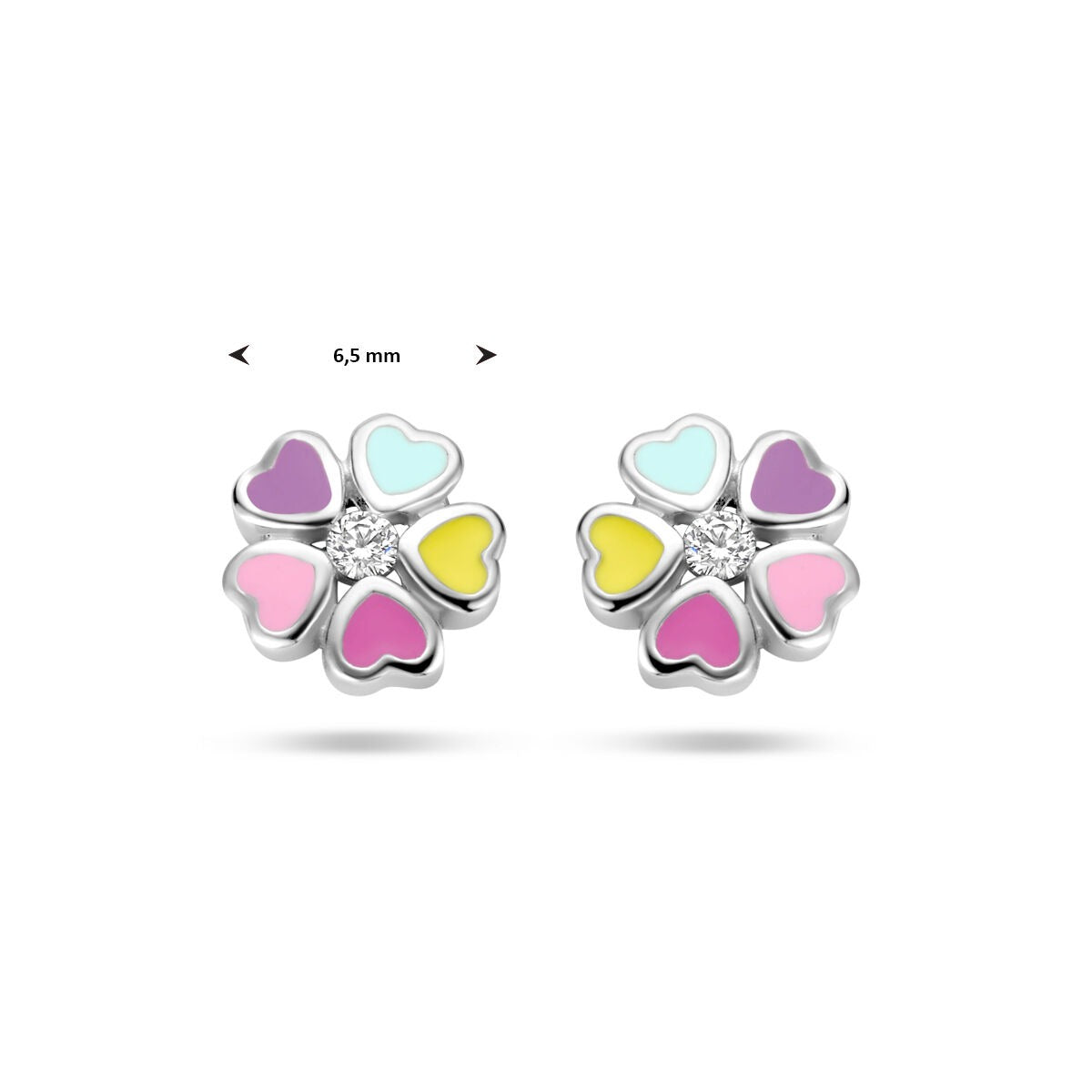 Orecchini a bottone in argento 925 rodiato fiore con zirconi