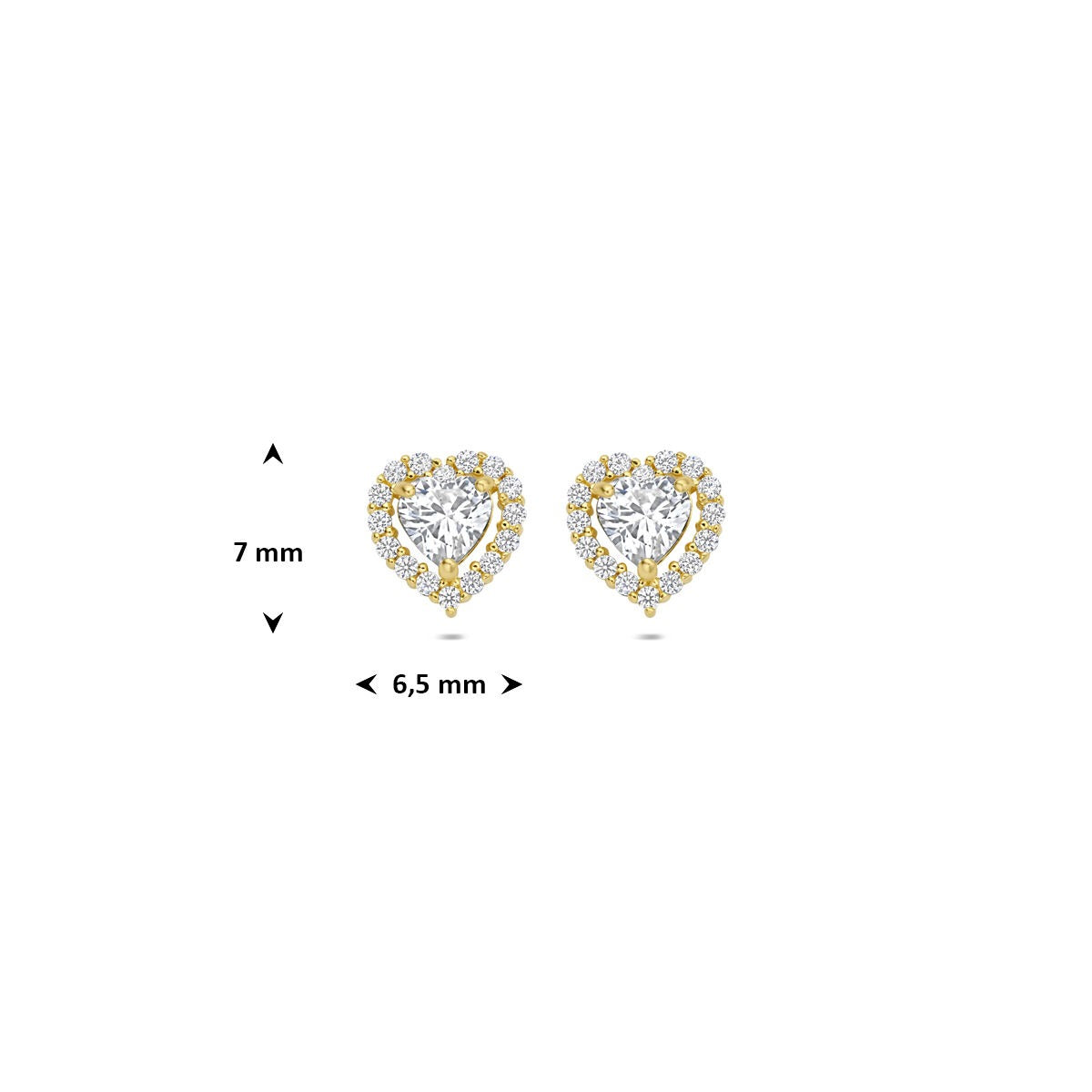 Orecchini a bottone in oro con cuore e zirconi – 14k, montatura entourage