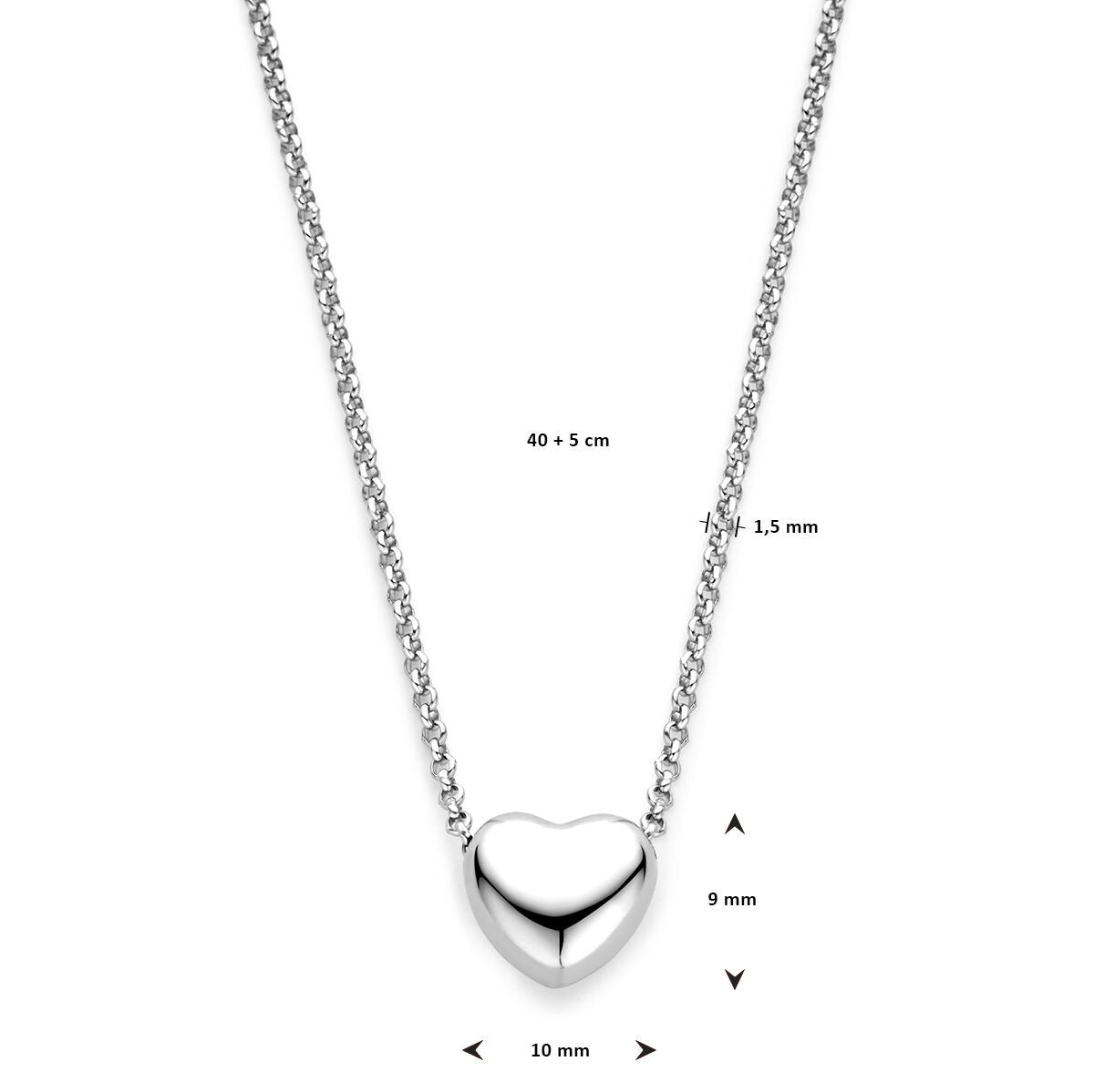 Collana da donna in argento con cuore – collier rodiato 40-45 cm