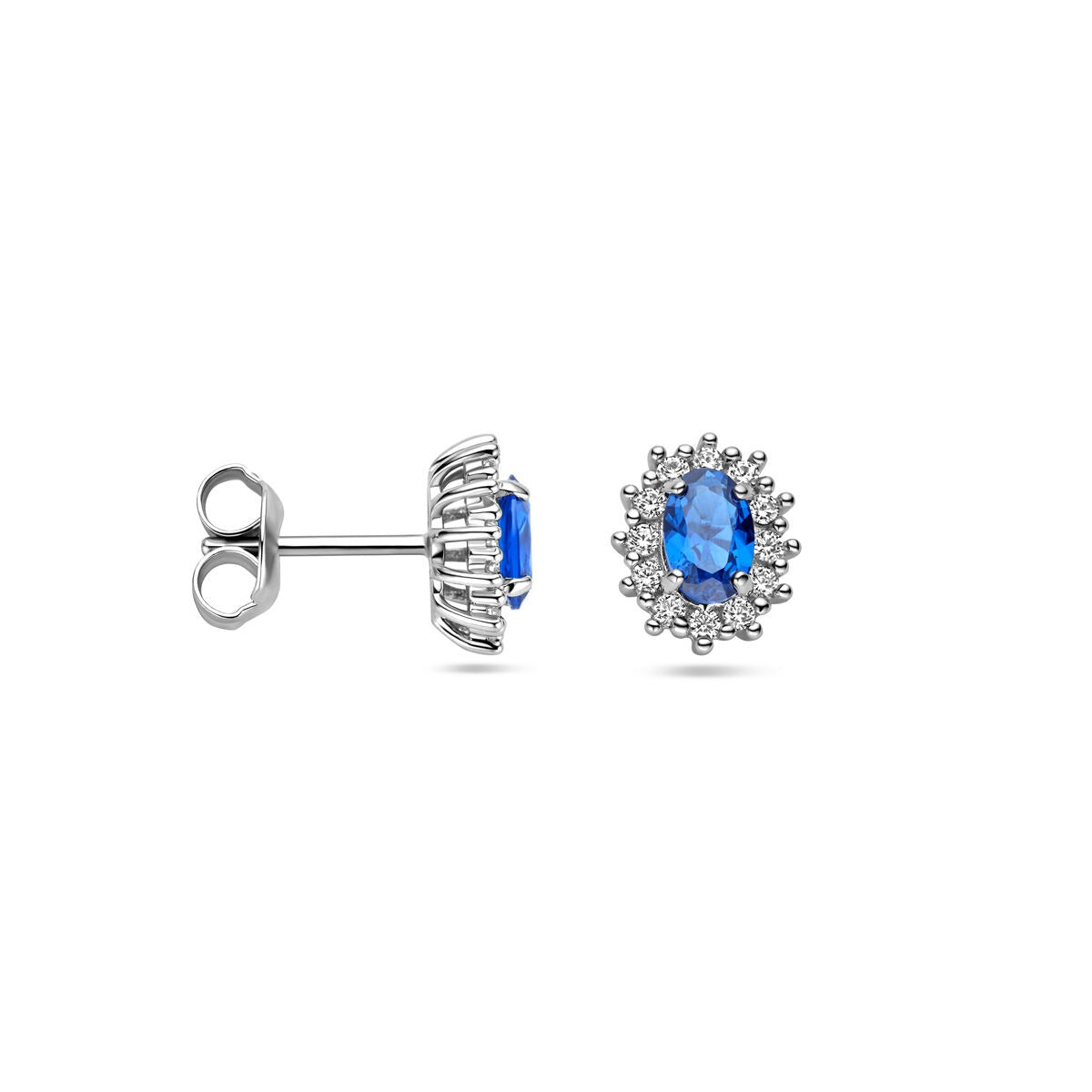 Orecchini a bottone in argento con zaffiro e zirconia – rodiato 925