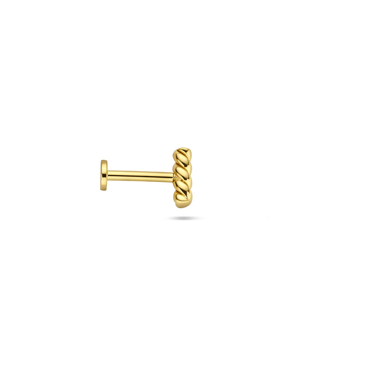 Piercing flat back in argento 925 dorato con barretta ritorta