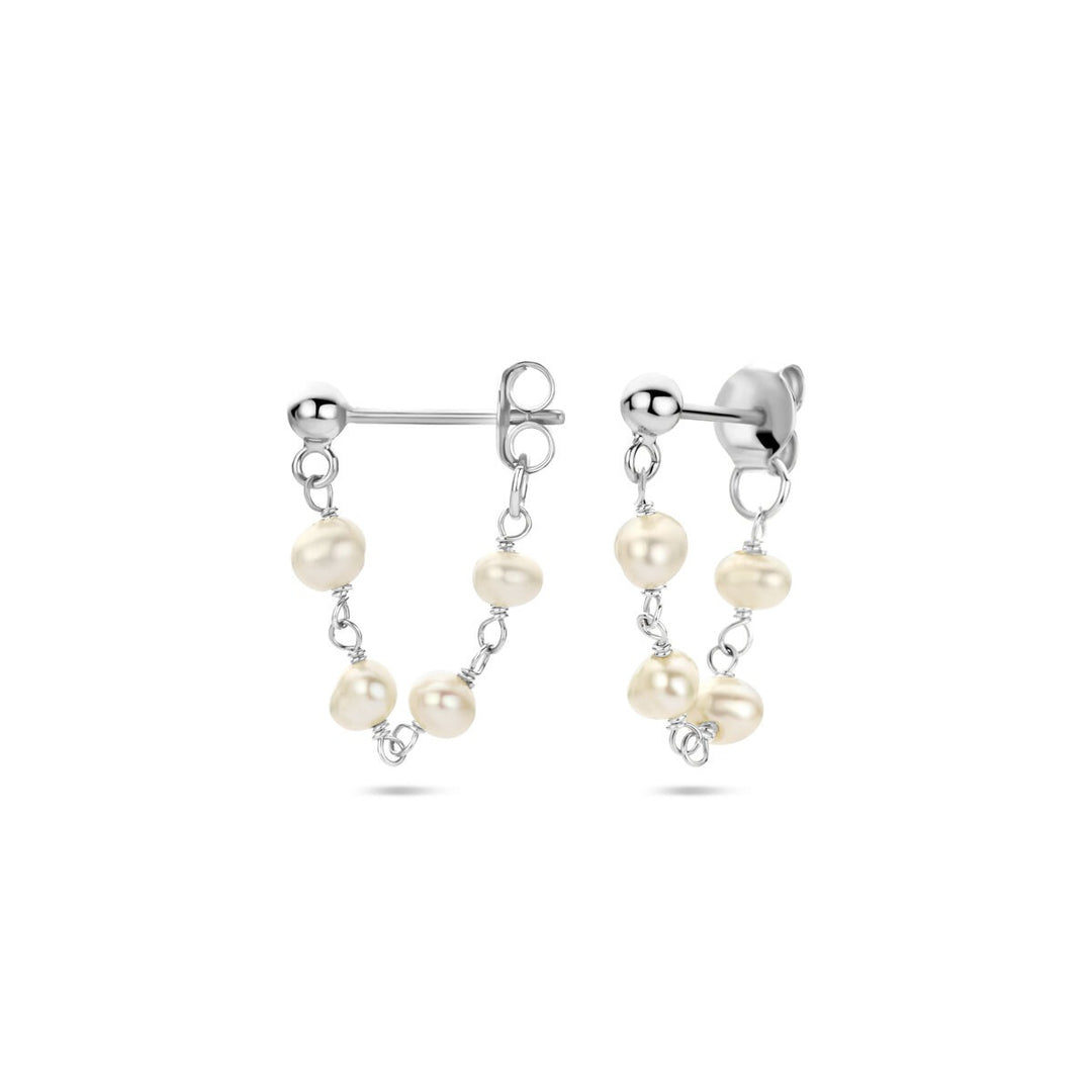 Zilveren dames oorhangers met parel – gerhodineerd 18 mm