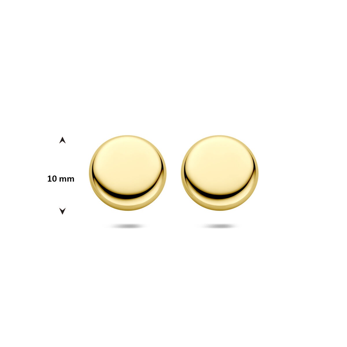 Orecchini a bottone in oro giallo 14k con un diametro di 10 mm.