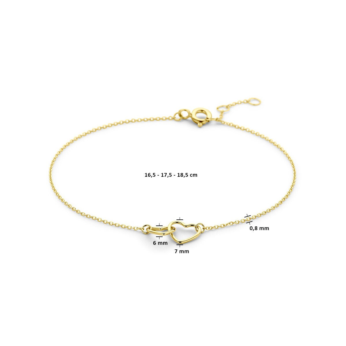 Bracciale in oro giallo 14k con cuoricini – regolabile e dal dettaglio romantico