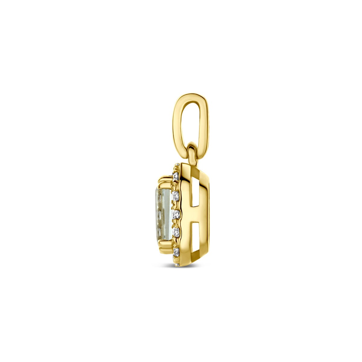 Ciondolo in Oro Giallo 14k con Ametista Verde e Diamante Coltivato in Laboratorio