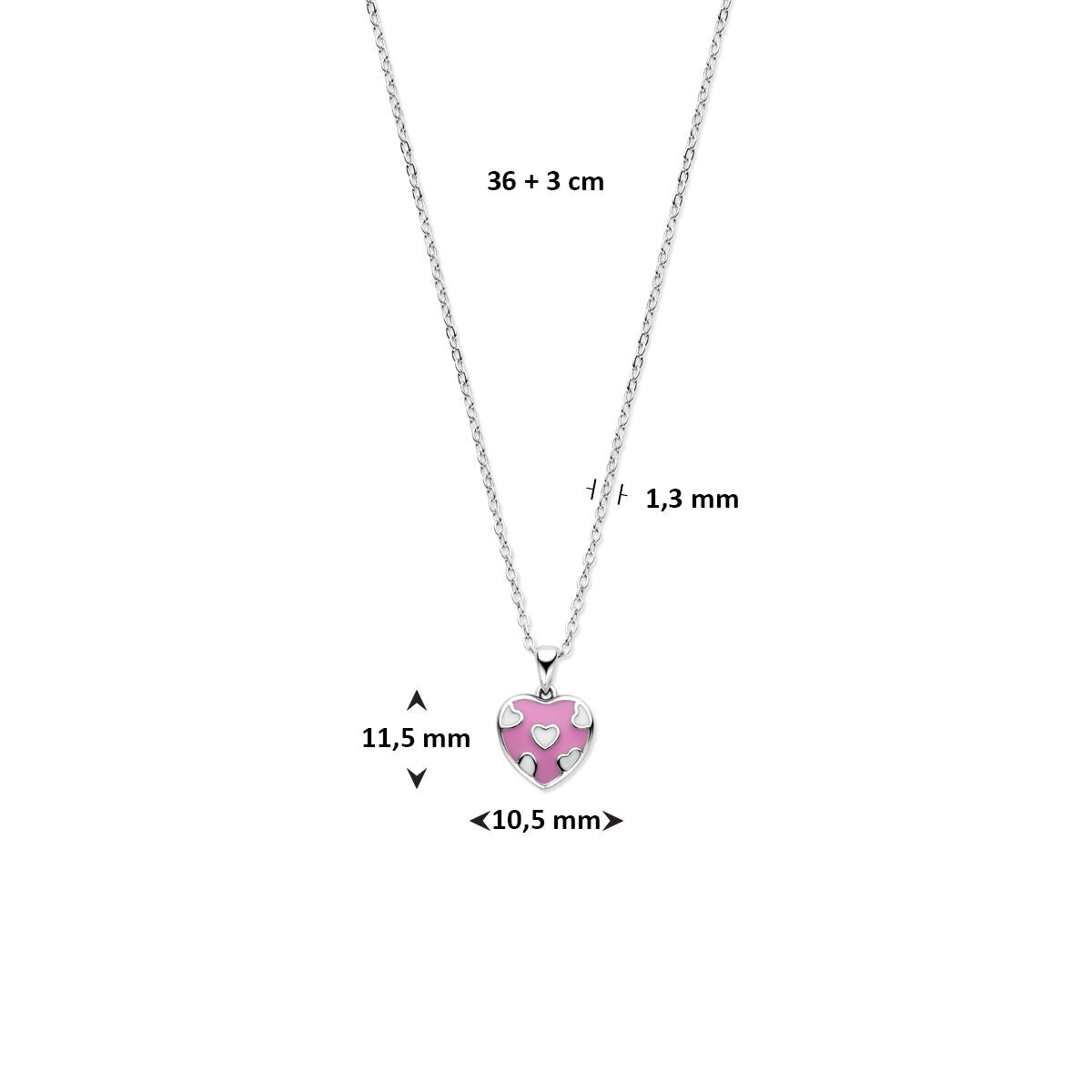 Collana d'argento con cuoricino – collana per bambini rodiata 36 + 3 cm