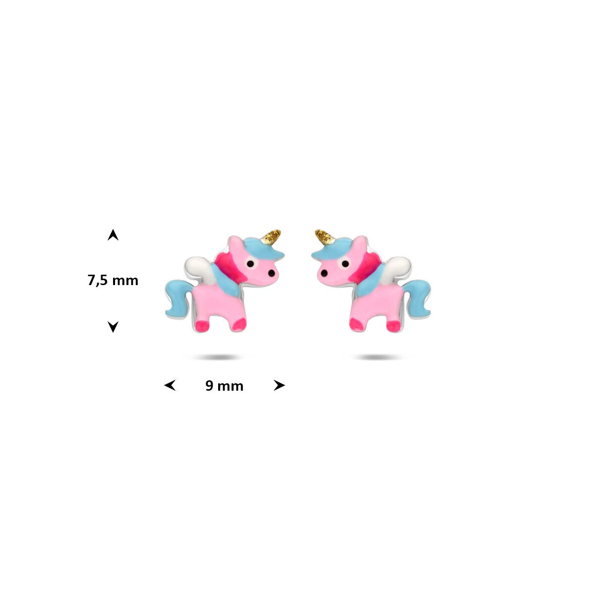 Orecchini a bottone per bambini unicorno in argento 925 rodiato
