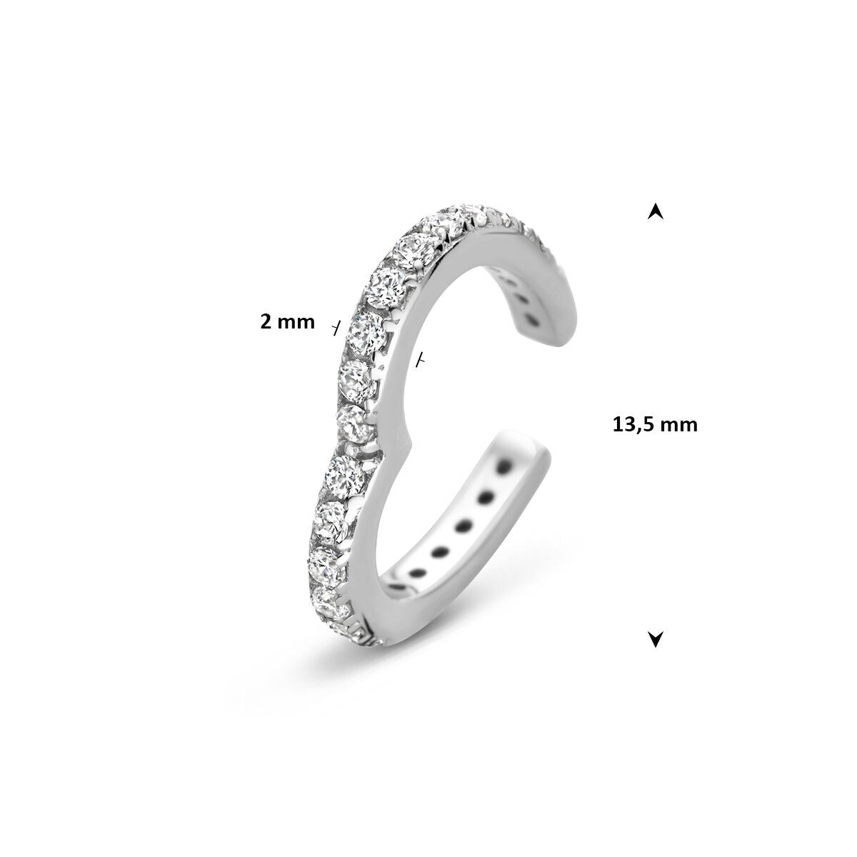 Ear cuff in argento rodiato con cuoricino e zirconia