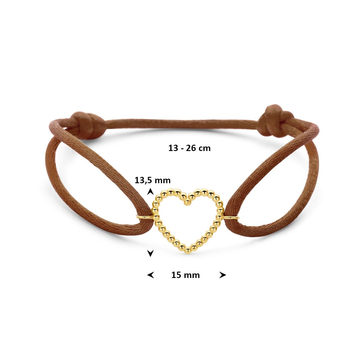 Bracciale in raso marrone con cuoricino in oro 14k