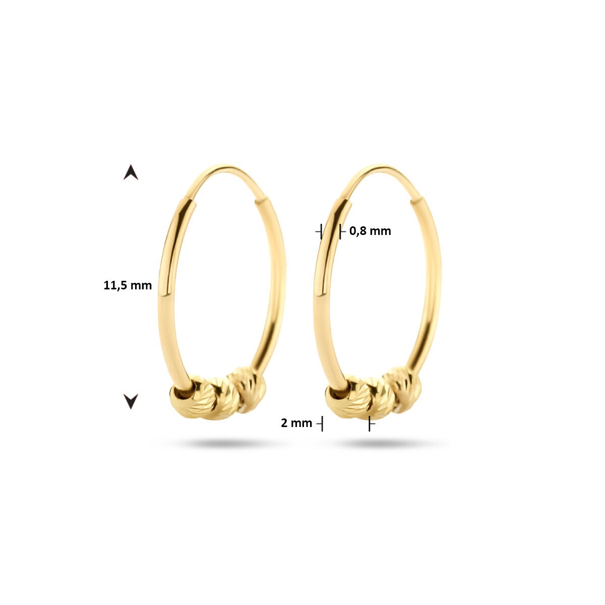 Orecchini a cerchio in oro con sferette – 14k, 11 mm