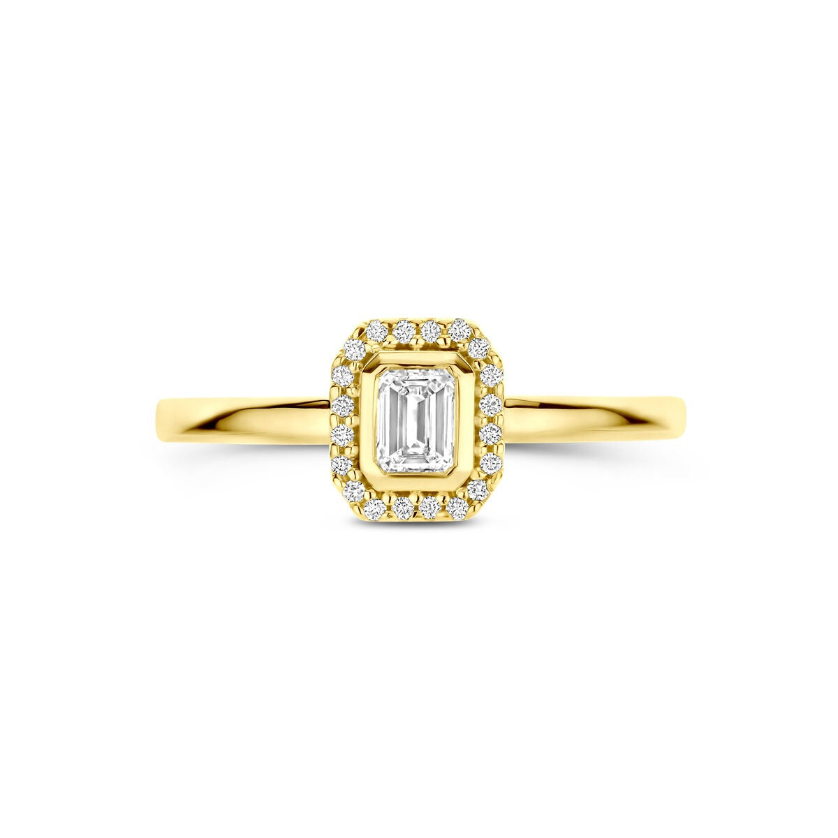 Anello in oro giallo 14k con diamante taglio smeraldo