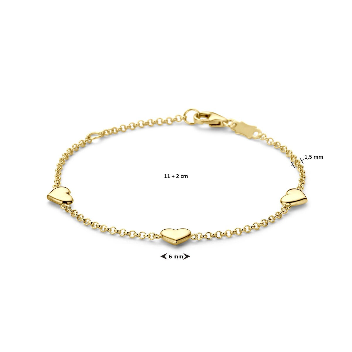 Bracciale in Oro Giallo 14k con Cuoricini