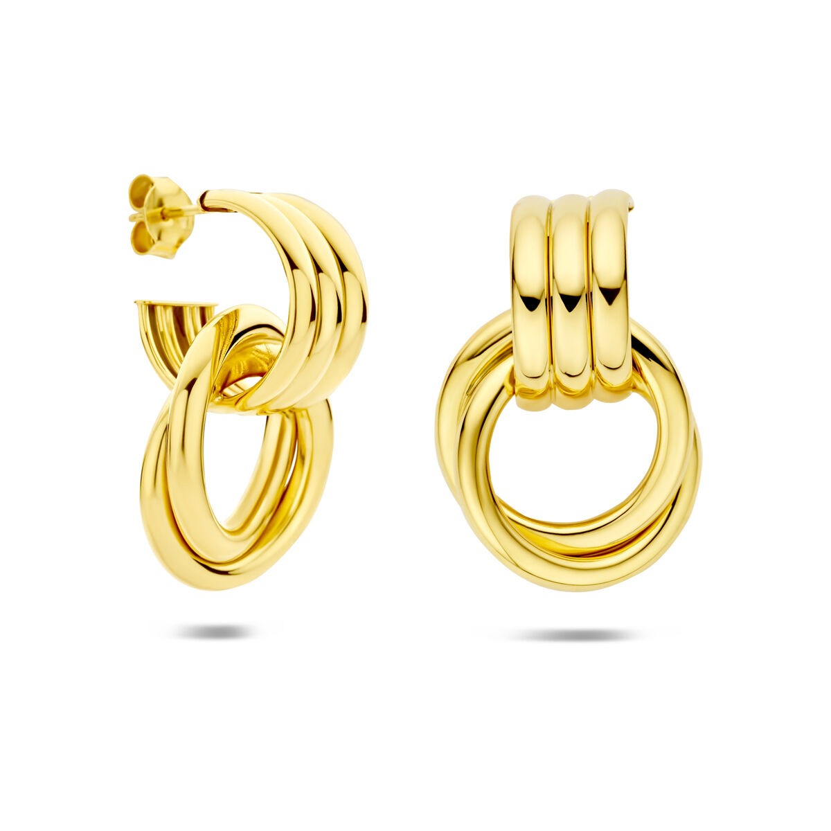 Orecchini a cerchio a perno in argento 925 dorato 32 x 21.5 mm