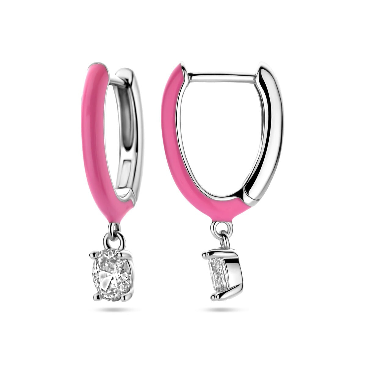 Orecchini a clip in argento con zirconia e smalto rosa – argento 925 rodiato