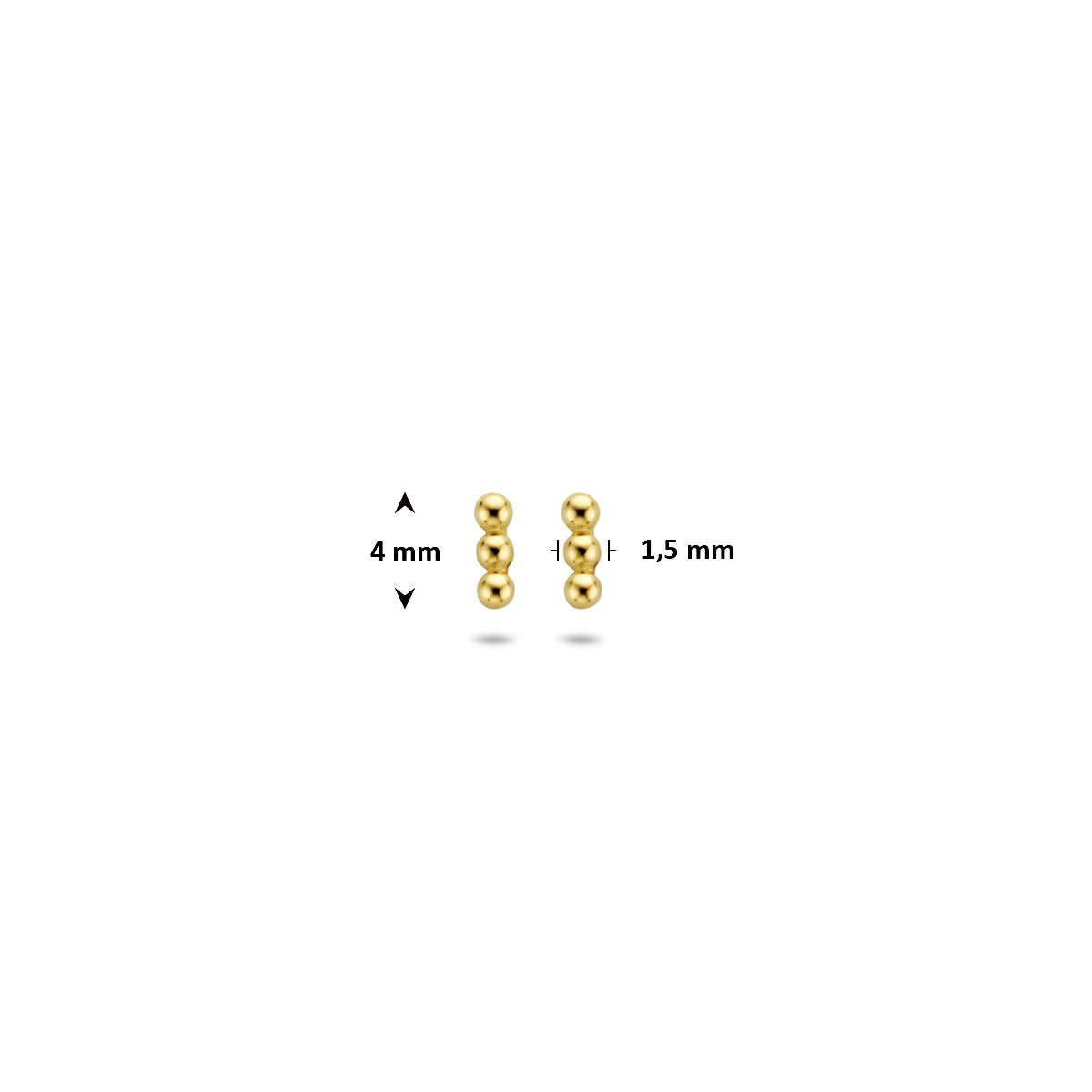 Orecchini a perno in oro con 3 pallini – 14k