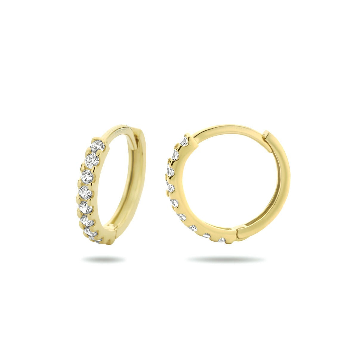 Orecchini a cerchio in oro giallo 9k con zircone 12.5 x 1.5 mm
