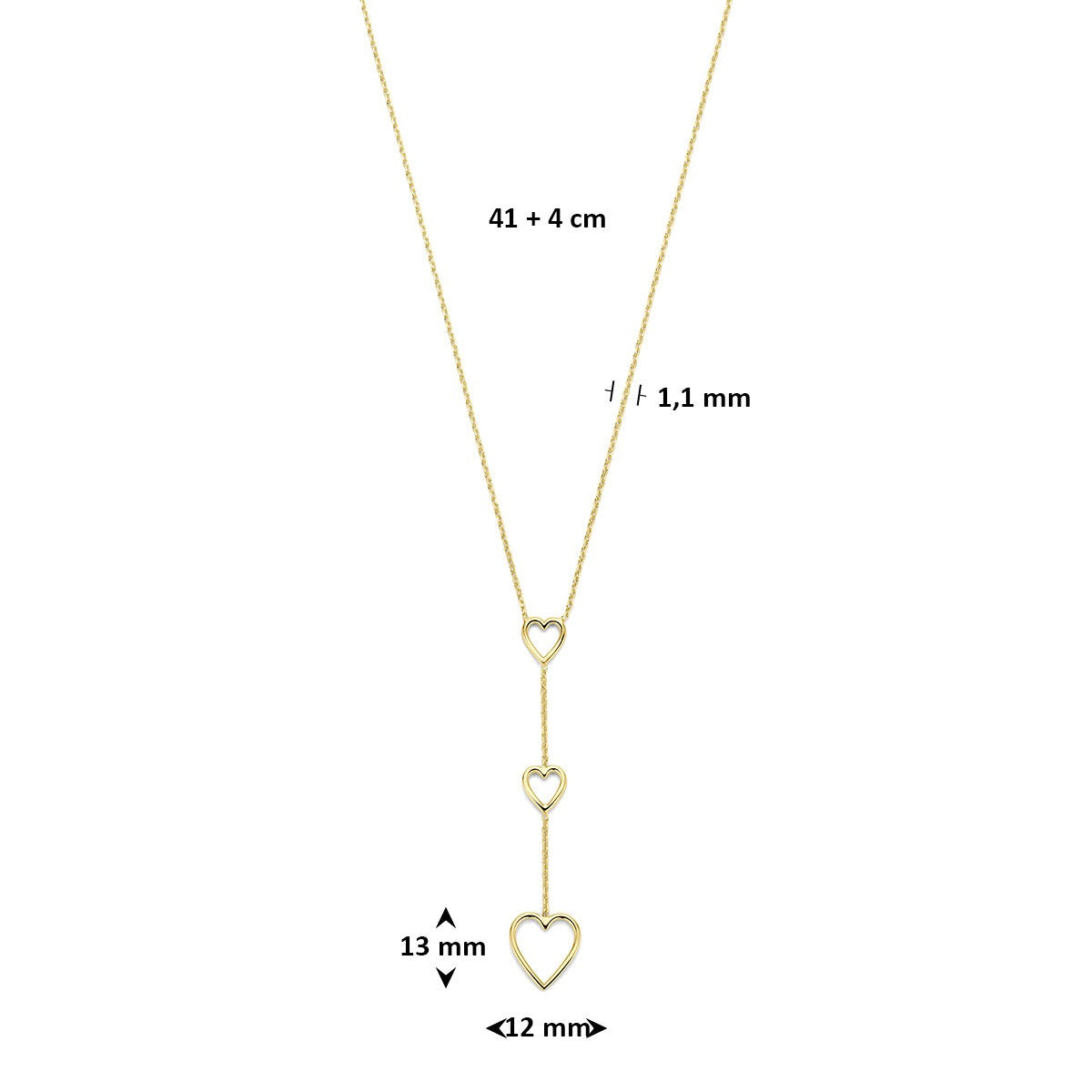 Geelverguld 925 zilveren Y-collier met hartjes