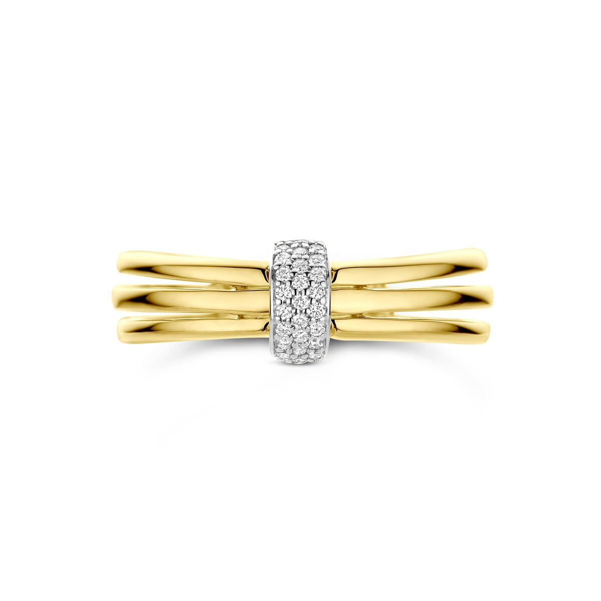 Anello bicolore – oro giallo e bianco 14k con diamante, largo 7 mm