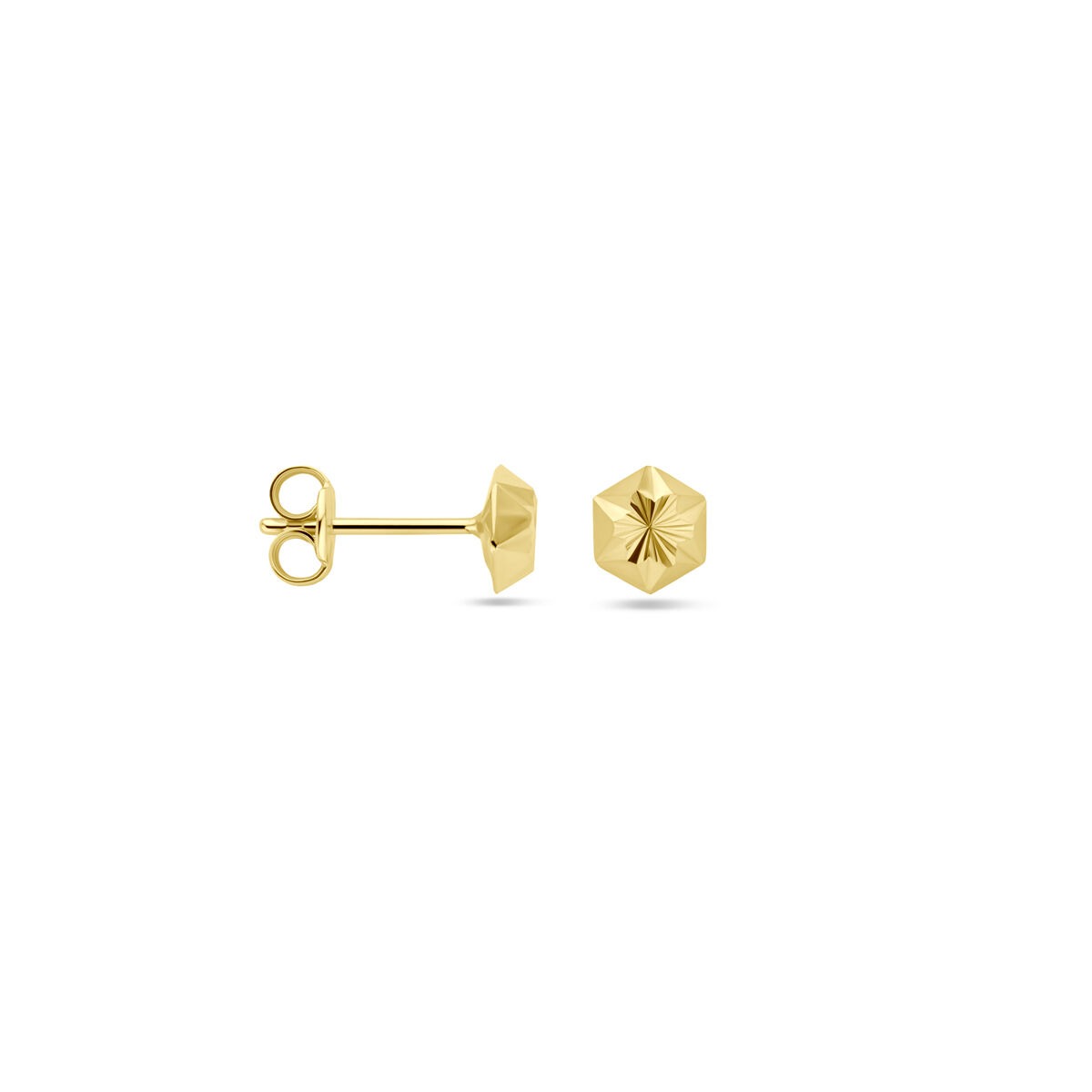 Orecchini a Bottone Color Oro Giallo 9k Diamantati – Design Esagonale