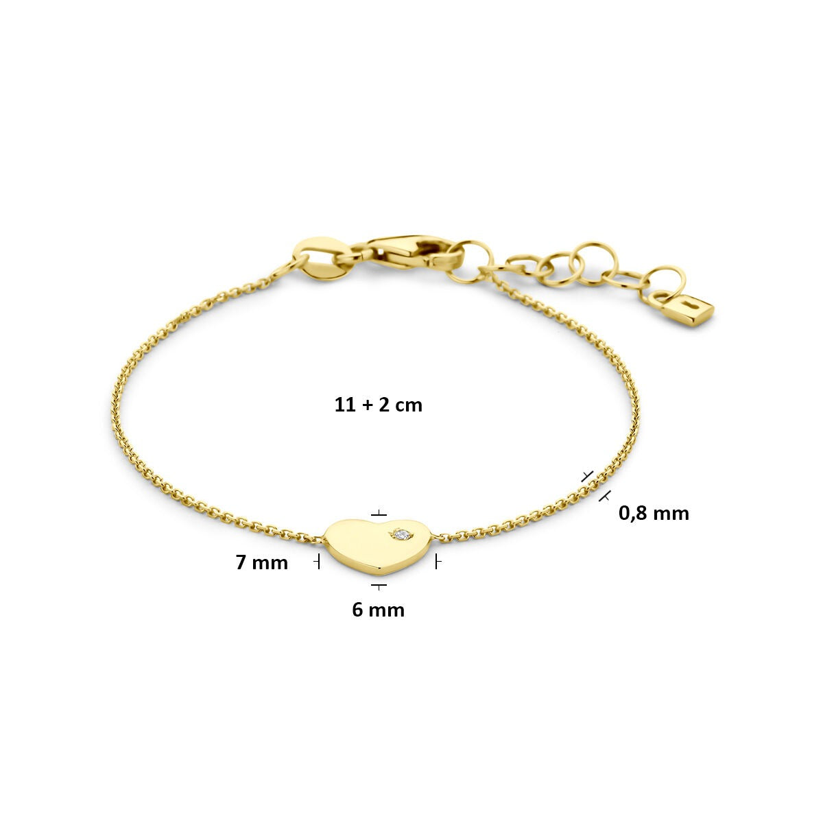 Bracciale per bambini in oro giallo 9k con cuoricino e zirconi