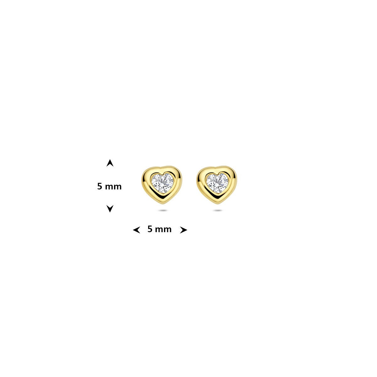 Orecchini a bottone in oro giallo con cuore e zirconia – 14k