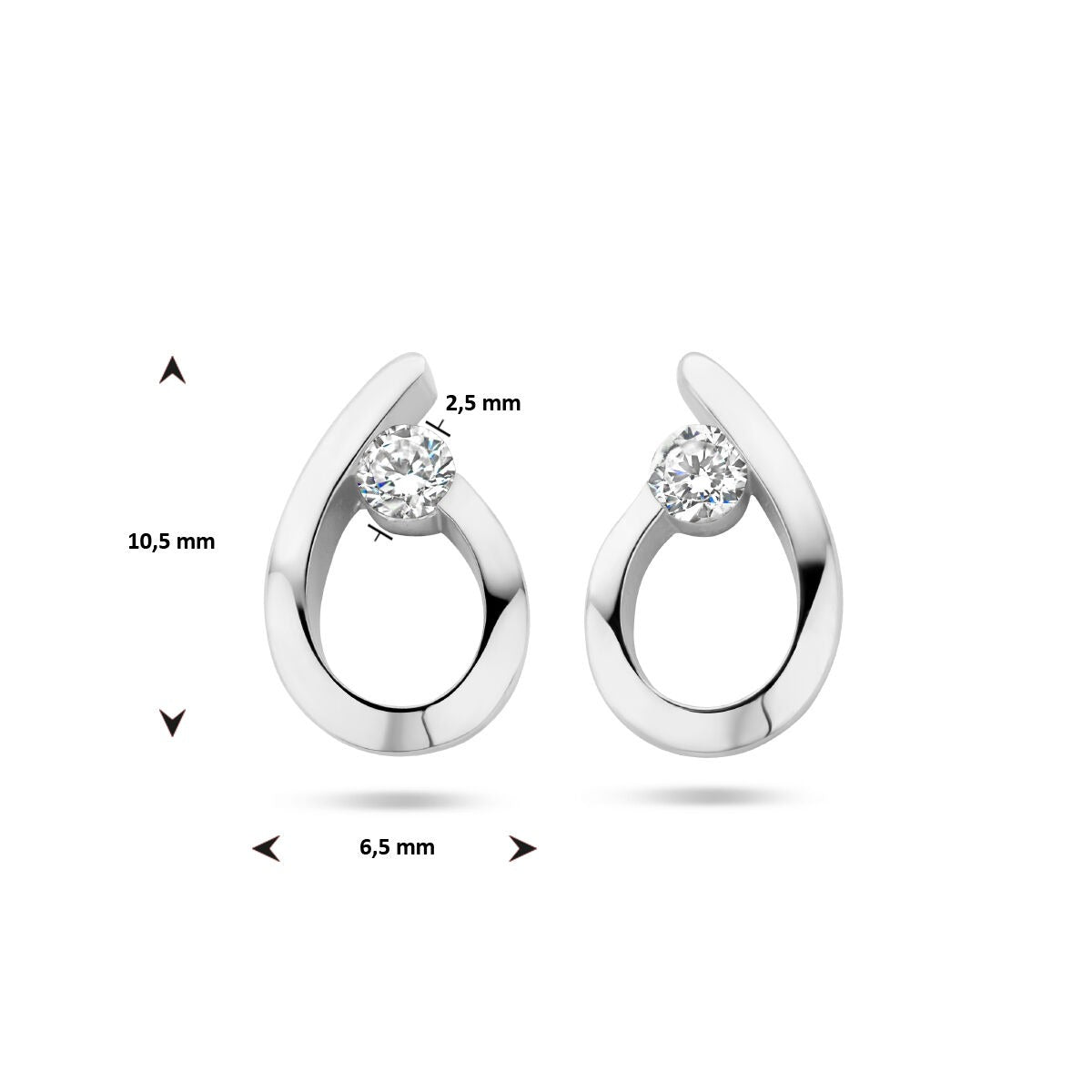 Orecchini a bottone in argento 925 rodiato con zirconia