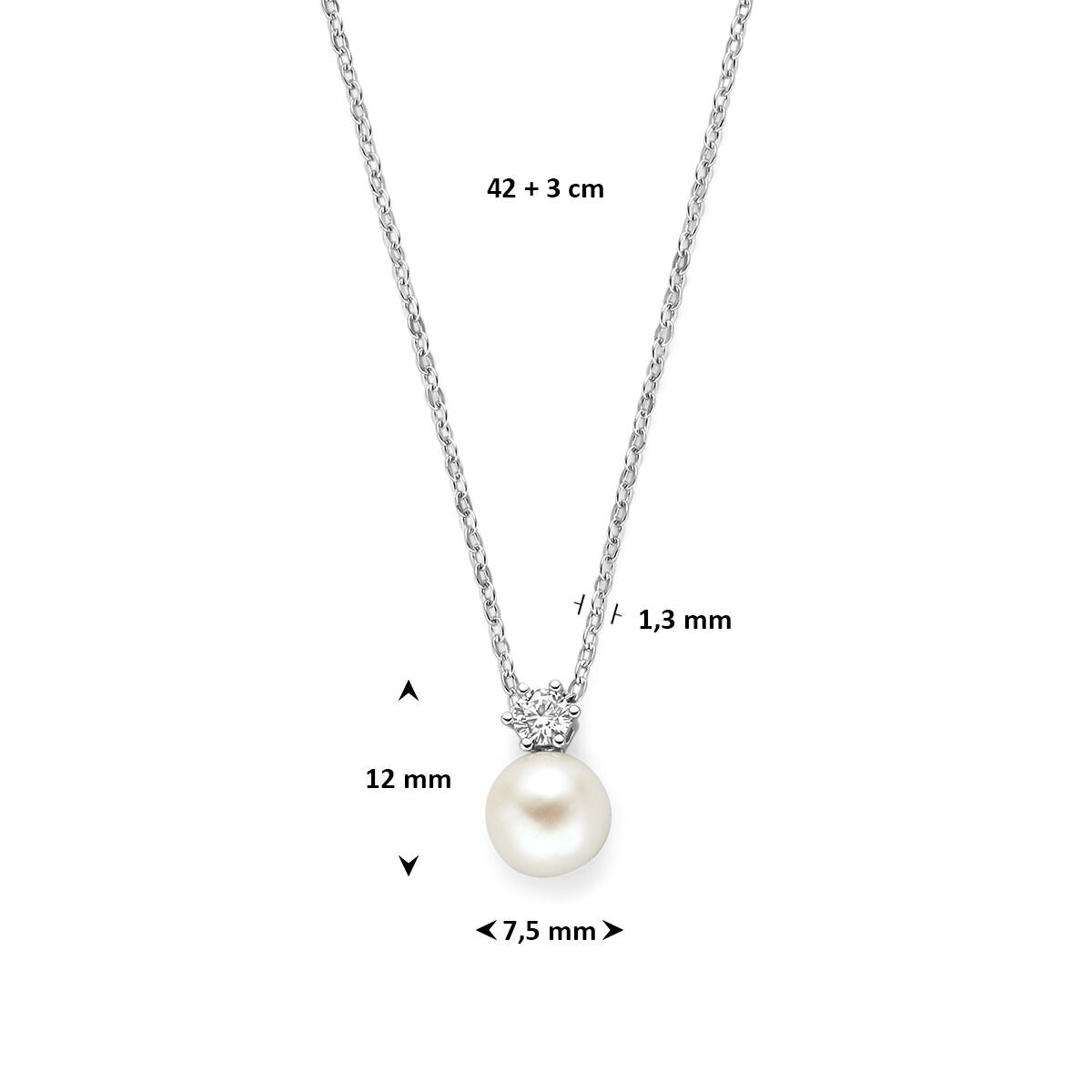 Collana in argento 925 rodiato con perla e zirconia