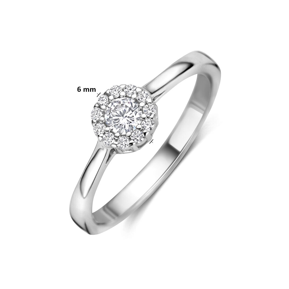 Anello da donna in argento con zircone taglio brillante in castone entourage
