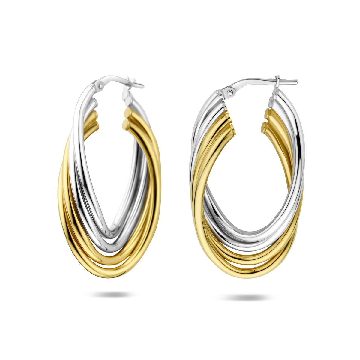 Orecchini a cerchio ovali in argento bicolore placcato e rodiato – eleganti contrasti