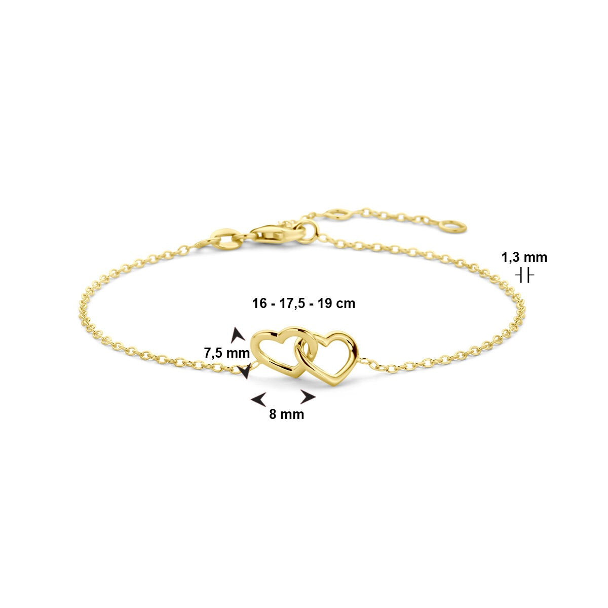 Bracciale in oro giallo 14k con due cuori