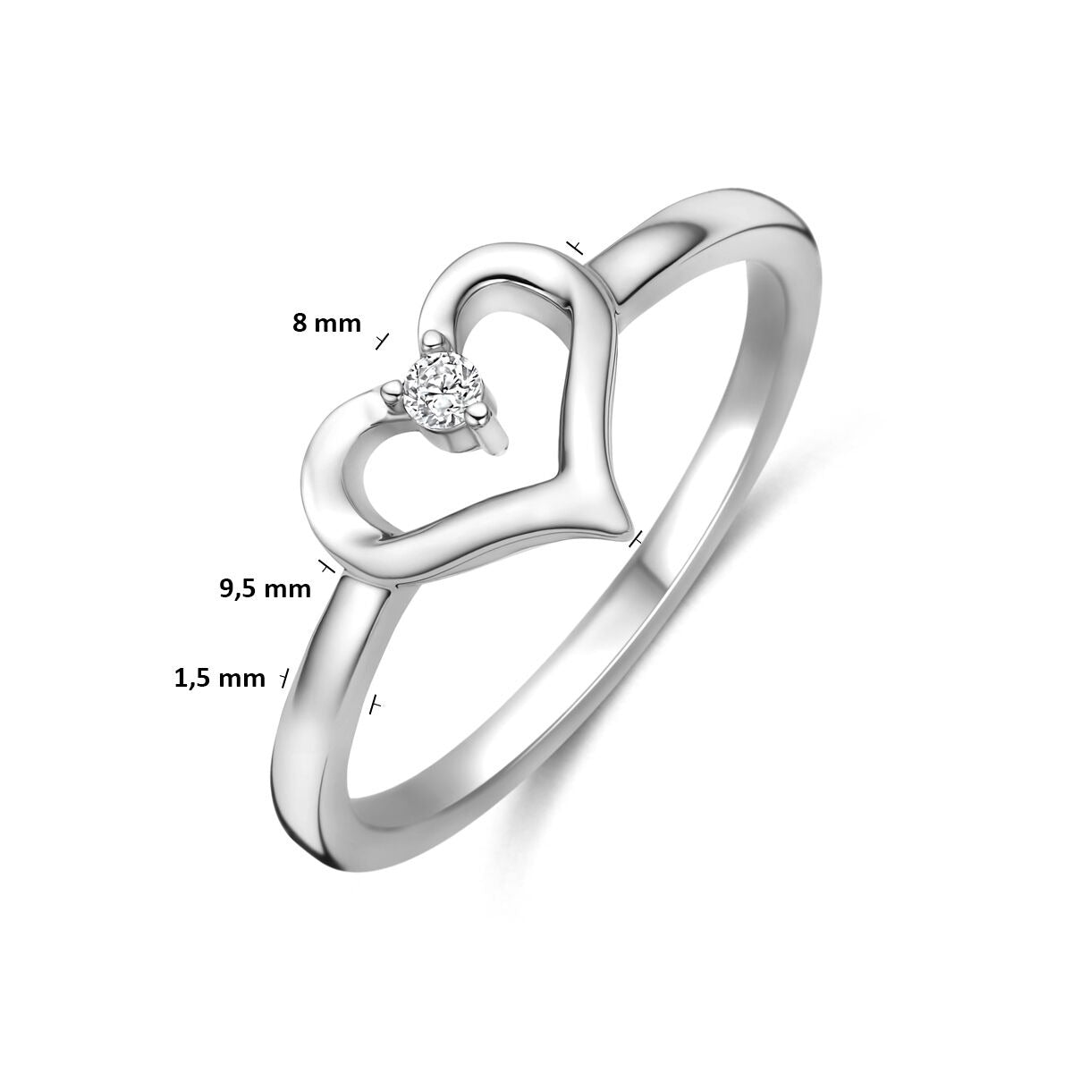 Anello in Argento 925 Rodiato con Cuoricino e Zirconia