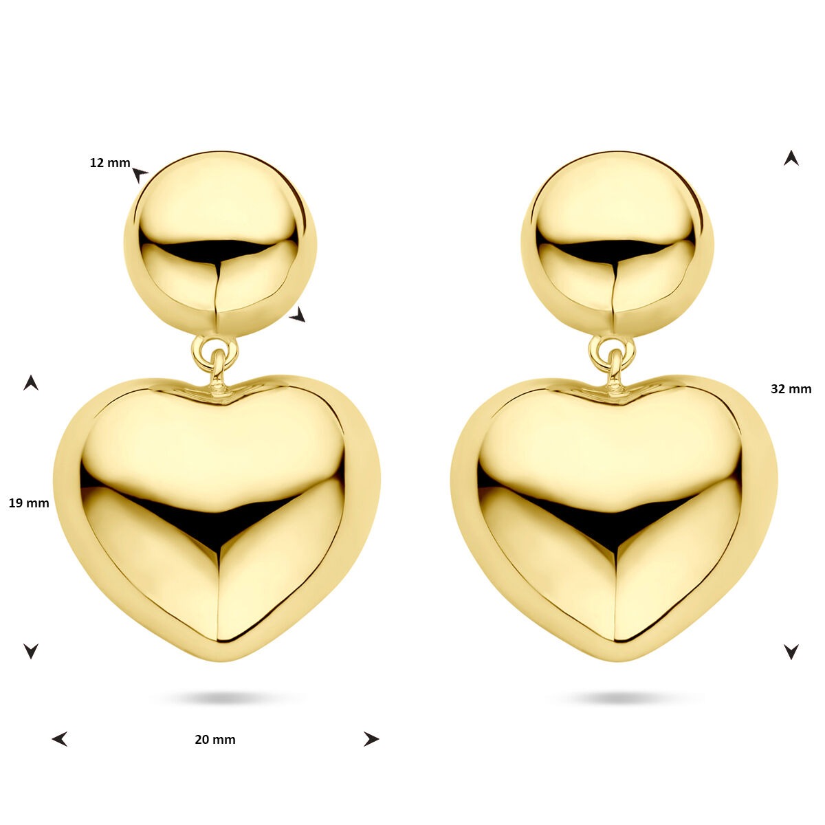Orecchini Pendenti in Argento 925 Placcato Oro Giallo con Cuoricino