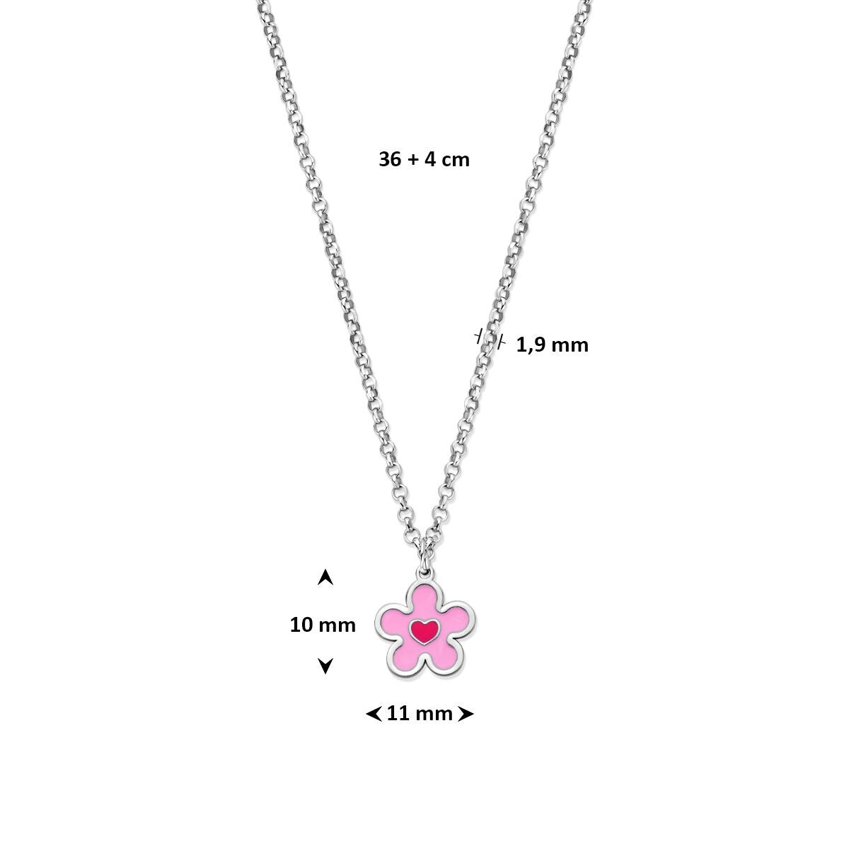 Collana per bambini in argento 925 rodiato con fiore e cuoricino