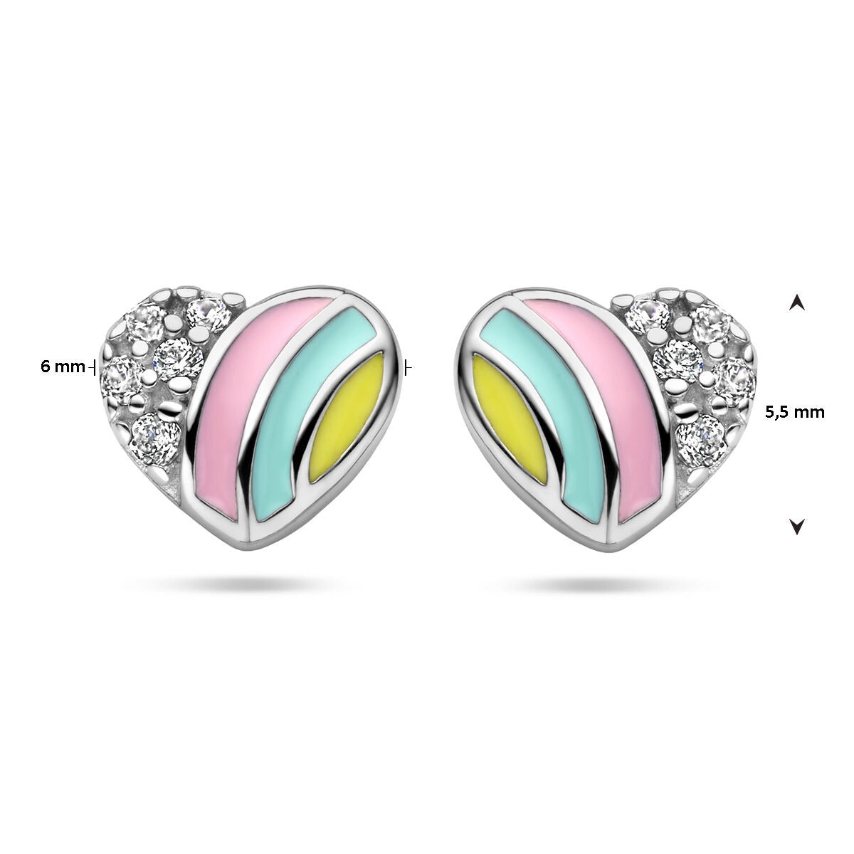 Orecchini a bottone in argento 925 rodiato cuore con zircone