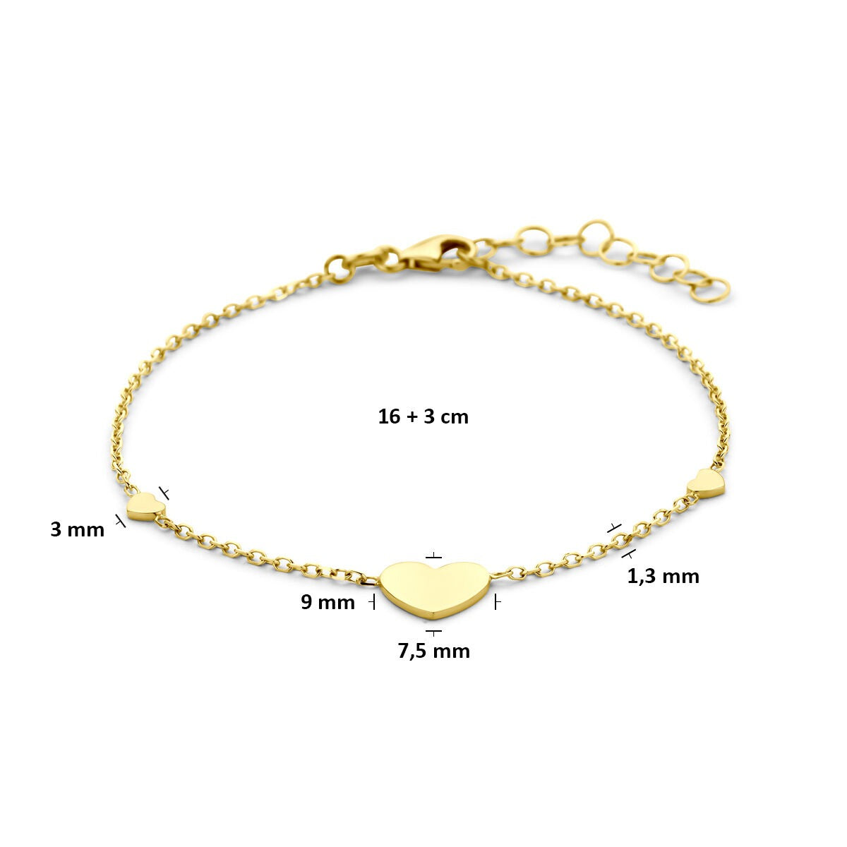 Bracciale in oro giallo 14k con cuoricini