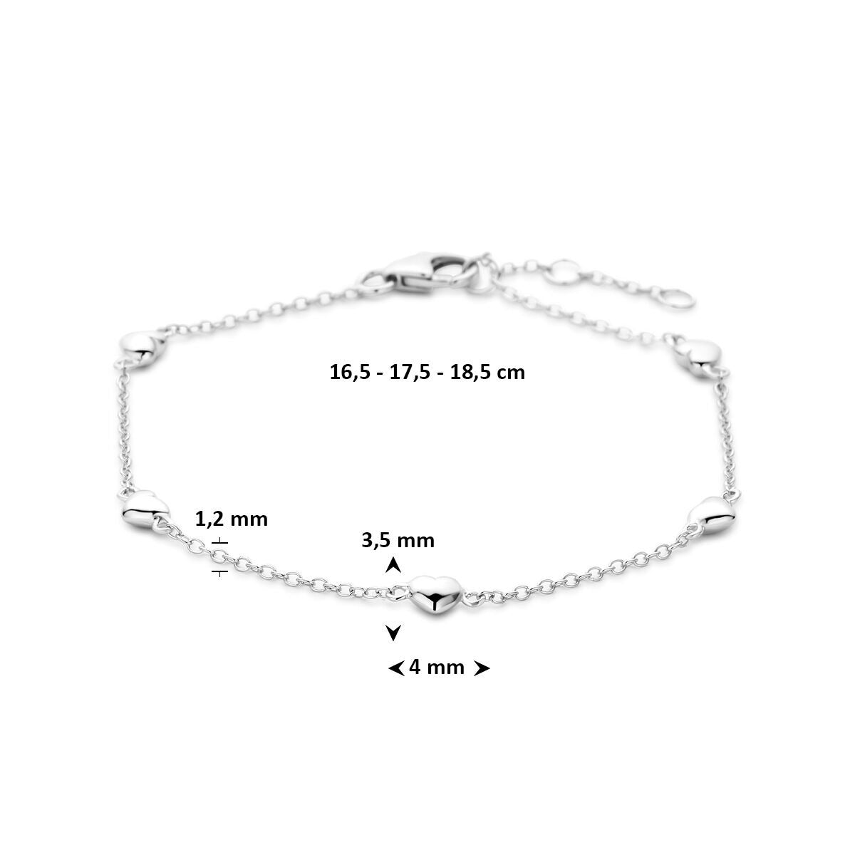 Bracciale da donna in argento con cuoricini – rodiato 18,5 cm