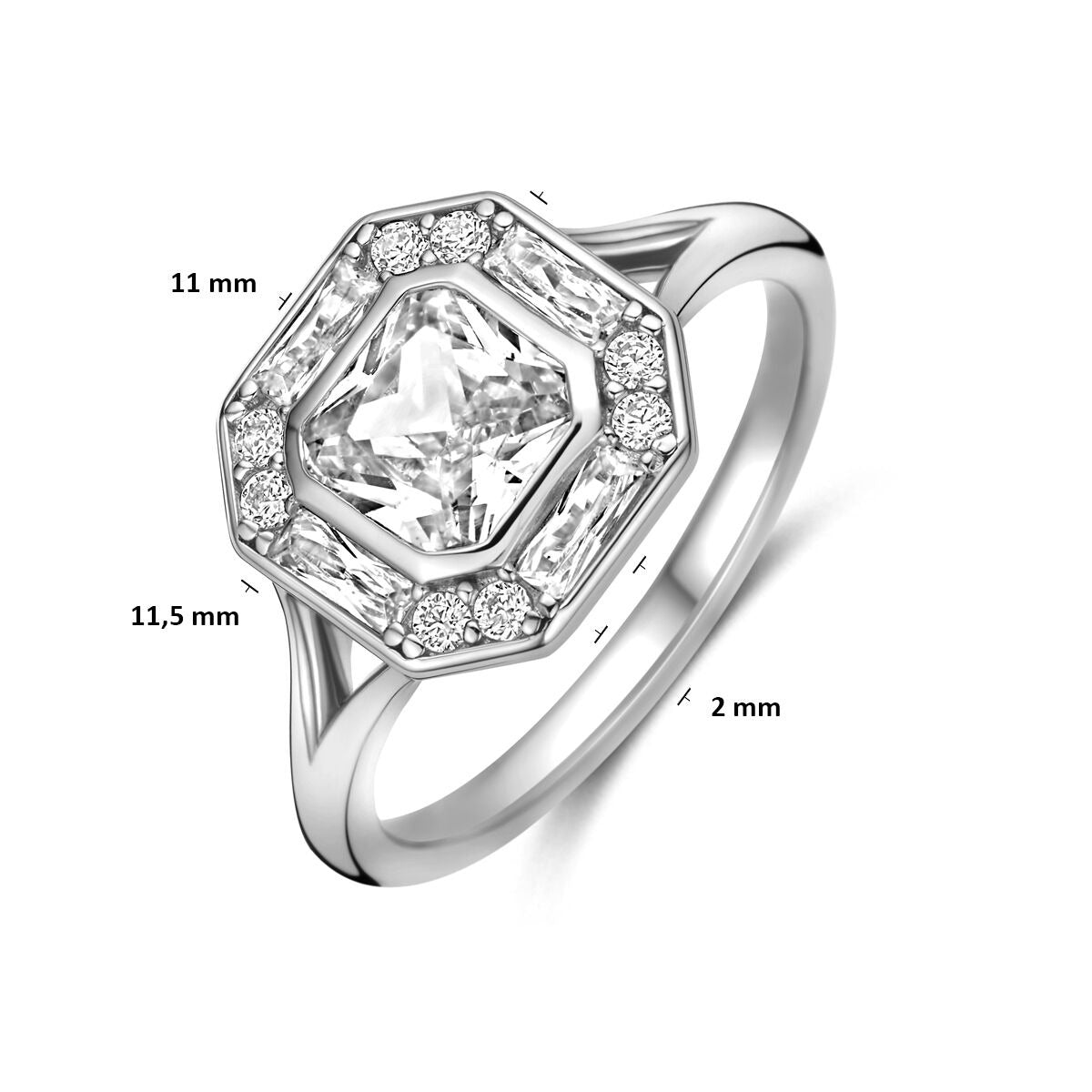 Anello in argento 925 rodiato con zirconia entourage