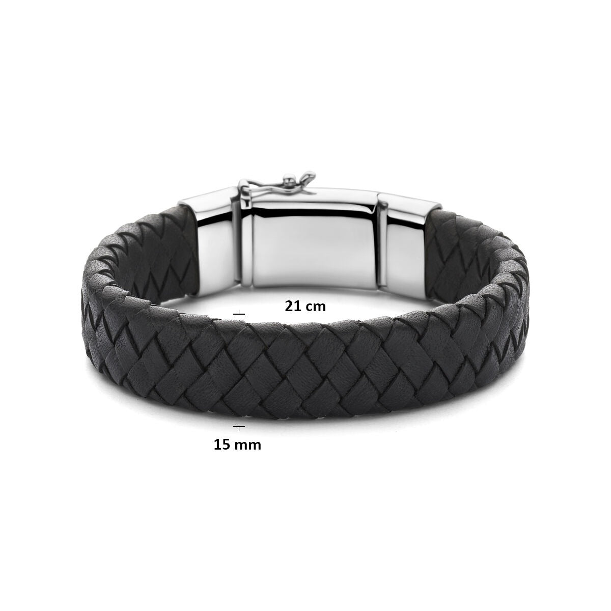 Bracciale da Uomo in Pelle Nero con Argento Rodiato – 21 cm