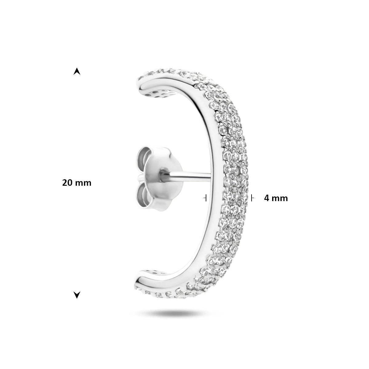 Orecchino suspender in argento 925 rodiato con zirconi pavé