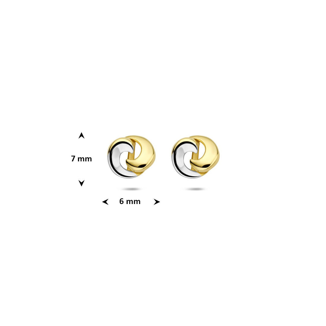 Bicolor oorknoppen met knoop – 14k wit- en geelgoud
