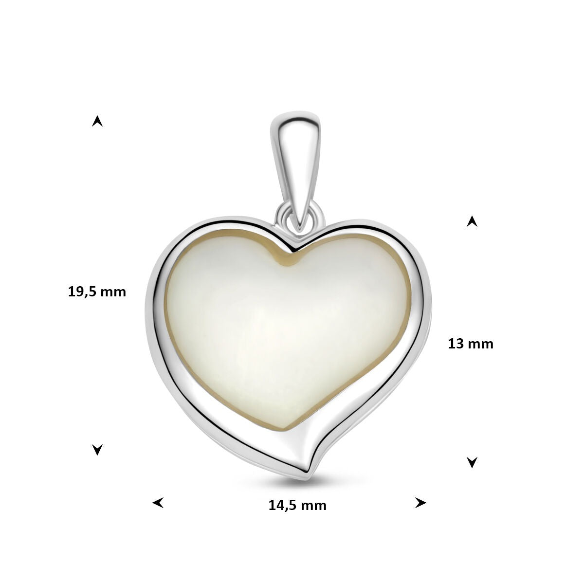 Medaglione a forma di cuore in argento 925k rodiato con madreperla