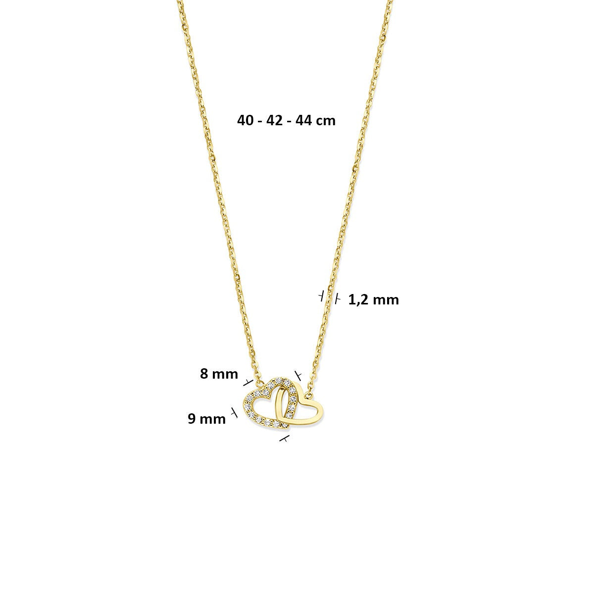 Collier in oro giallo 14k con cuoricino e zirconia