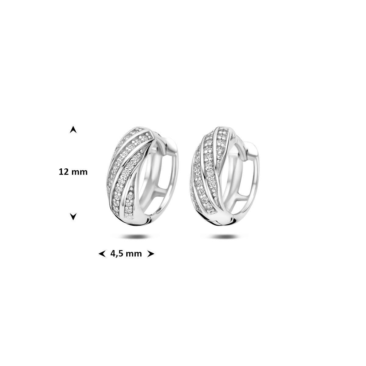 Orecchini a cerchio in argento 925 rodiato con zircone 12 x 4.5 mm