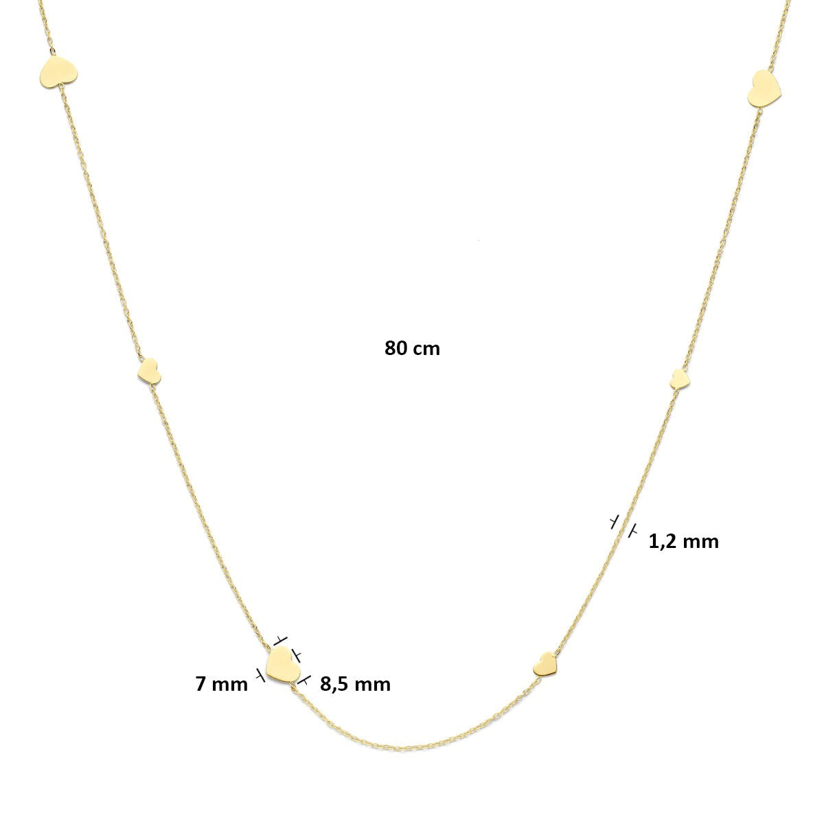 Collana in oro giallo 14k con cuoricini