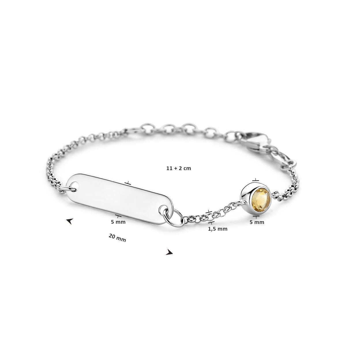 Bracciale da Incidere per Bambini in Argento Rodiato con Granato – Regolabile 11-13cm
